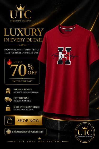 🔥 Tommy Hilfiger Men's Signature Logo T-Shirt | Premium Cotton Crew Neck | Classic Red | Soft & Comfortable