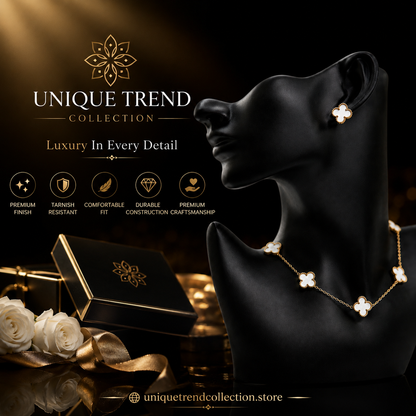 💎 Clover Luxury Jewelry Set – Gold Plated Necklace & Earrings Set for Women | Elegant Gift Collection