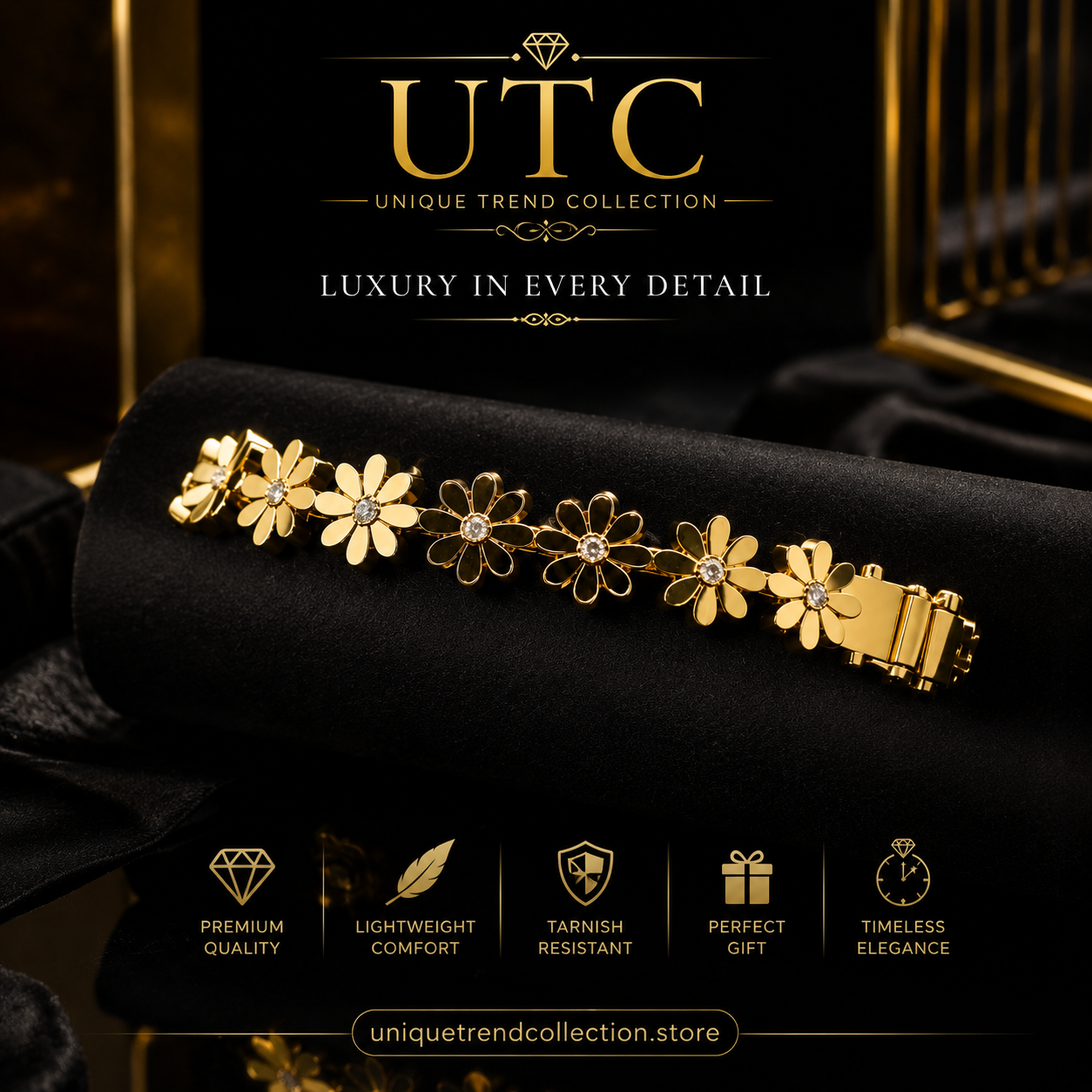 ✨ Luxury Gold Crystal Daisy Flower Chain Bracelet | Elegant Women's Fashion Jewelry