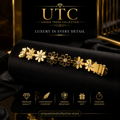 ✨ Luxury Gold Crystal Daisy Flower Chain Bracelet | Elegant Women's Fashion Jewelry