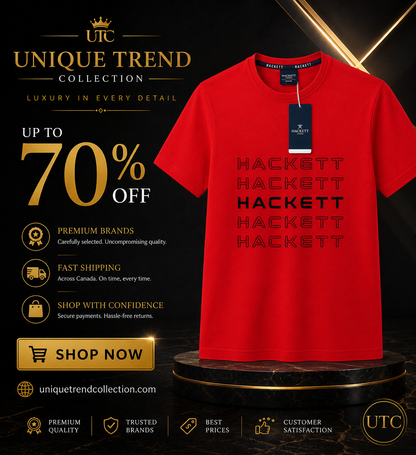 🔴✨ Hackett London Men's Premium Red Logo T-Shirt 👕 | 💎 Soft Cotton Crew Neck | 🇬🇧 Luxury British Style | 🇨🇦 Fast Shipping