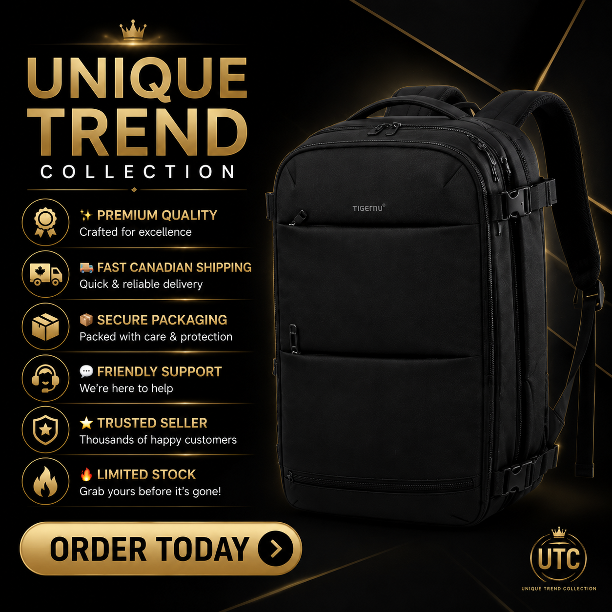 Tigernu Waterproof Vacuum Compression Laptop Backpack | Built-in Electric Vacuum Compression | Expandable 27L–37L | Anti-Theft | USB Charging | Fits 17" Laptop