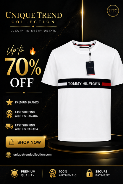 ✨ Premium Men's White Crew Neck T-Shirt | Signature Stripe | Soft Cotton Blend ✨