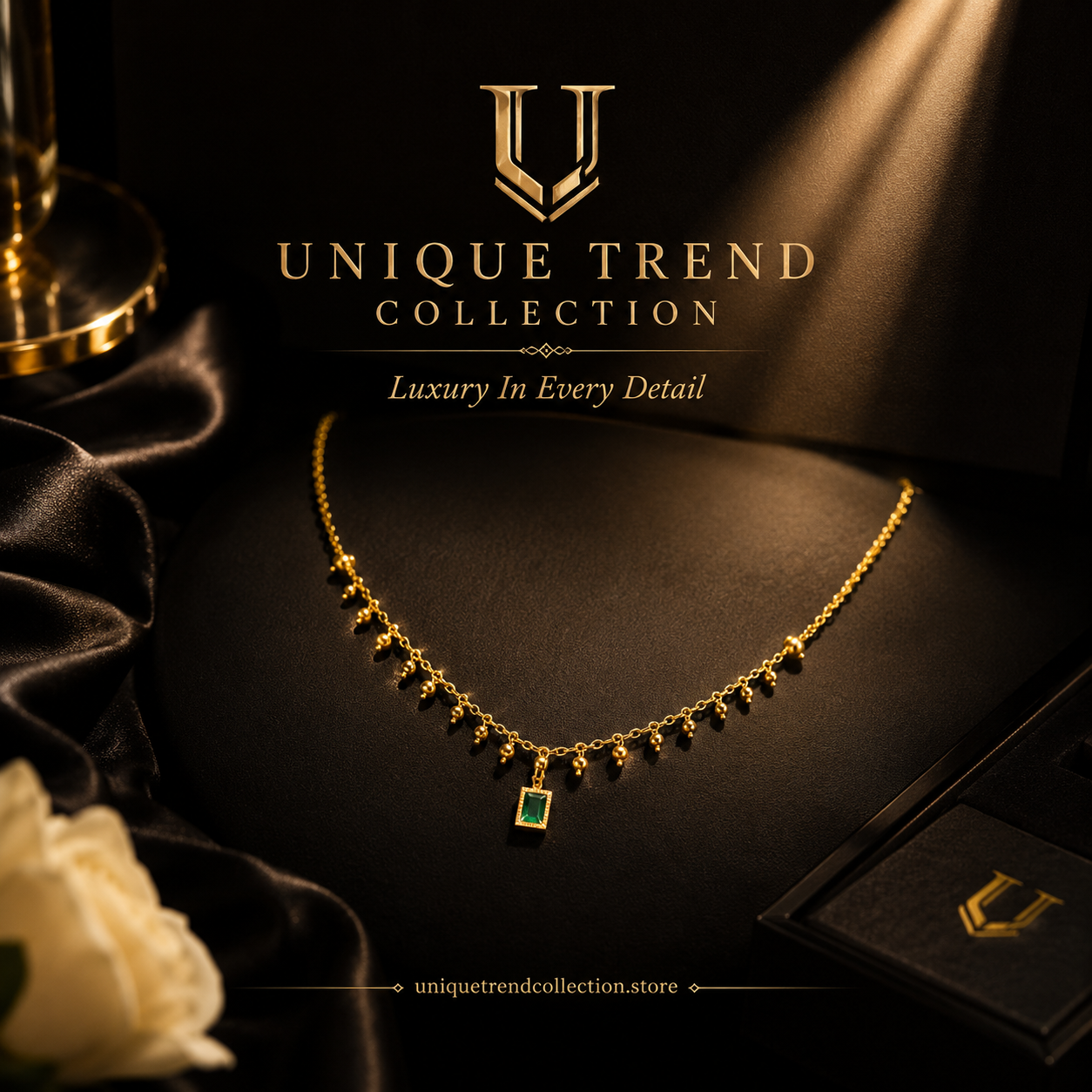 💚 Luxury Gold Emerald Green Crystal Necklace & Earrings Set for Women | Elegant Jewelry Gift ✨