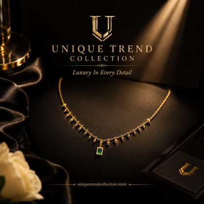 💚 Luxury Gold Emerald Green Crystal Necklace & Earrings Set for Women | Elegant Jewelry Gift ✨