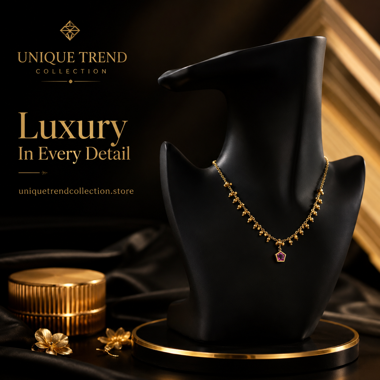 💜 Luxury Gold Purple Crystal Necklace & Earrings Set for Women | Premium Elegant Jewelry Gift ✨