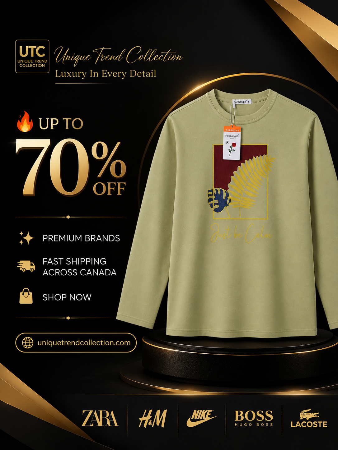 Formal Girl Women’s Oversized Sage Green Long Sleeve Graphic T-Shirt – Just Be Calm