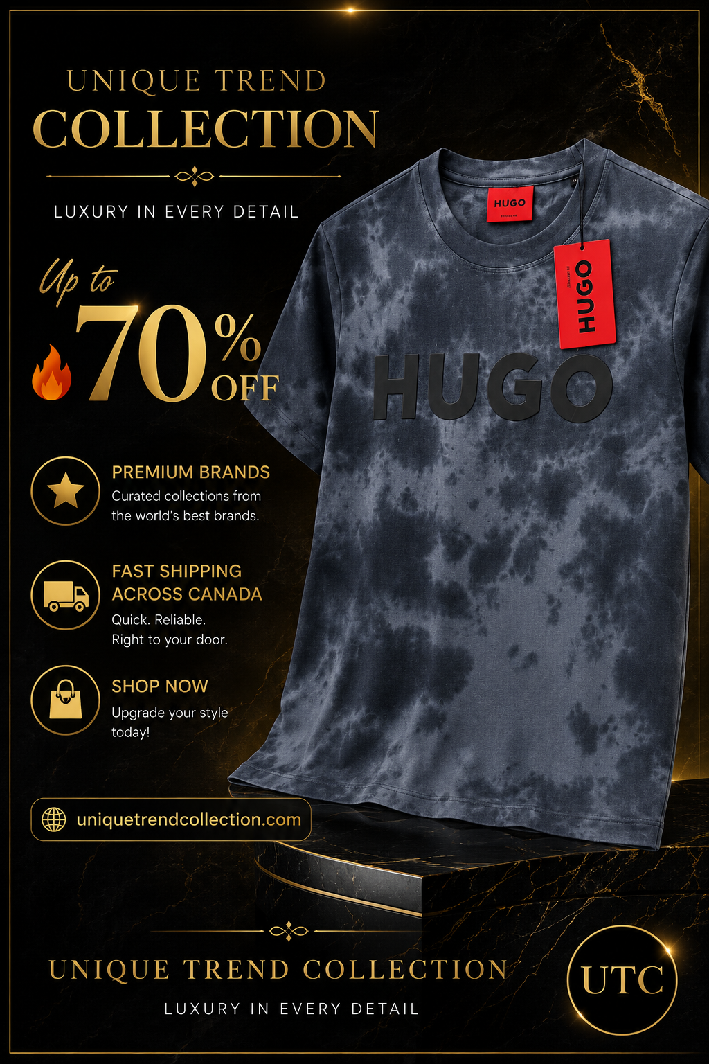 🖤 HUGO Men's Premium Tie-Dye Logo T-Shirt 👕✨ | 100% Authentic | Modern Luxury