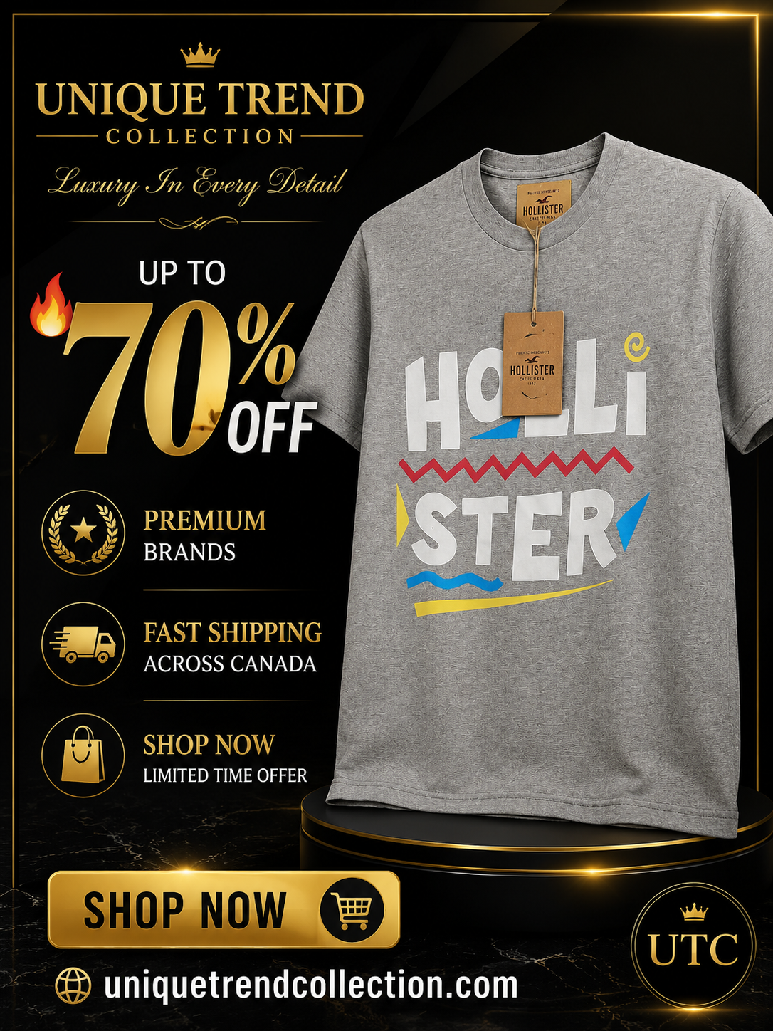 🤍 Hollister Men's Premium Graphic T-Shirt 👕✨ | Soft Cotton Crew Neck | Casual Everyday Style | 100% Authentic
