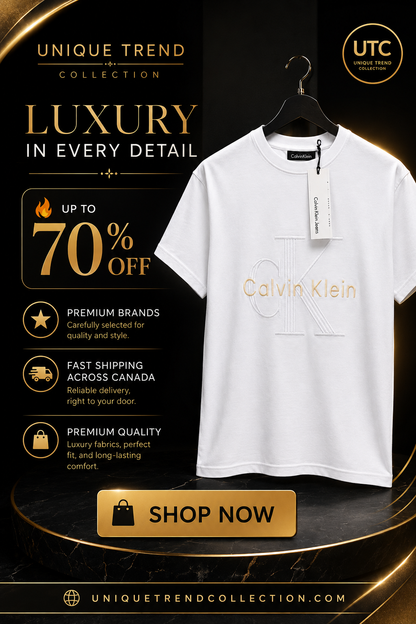🤍 Calvin Klein Men's Premium Embossed Logo T-Shirt | White Cotton Crew Neck