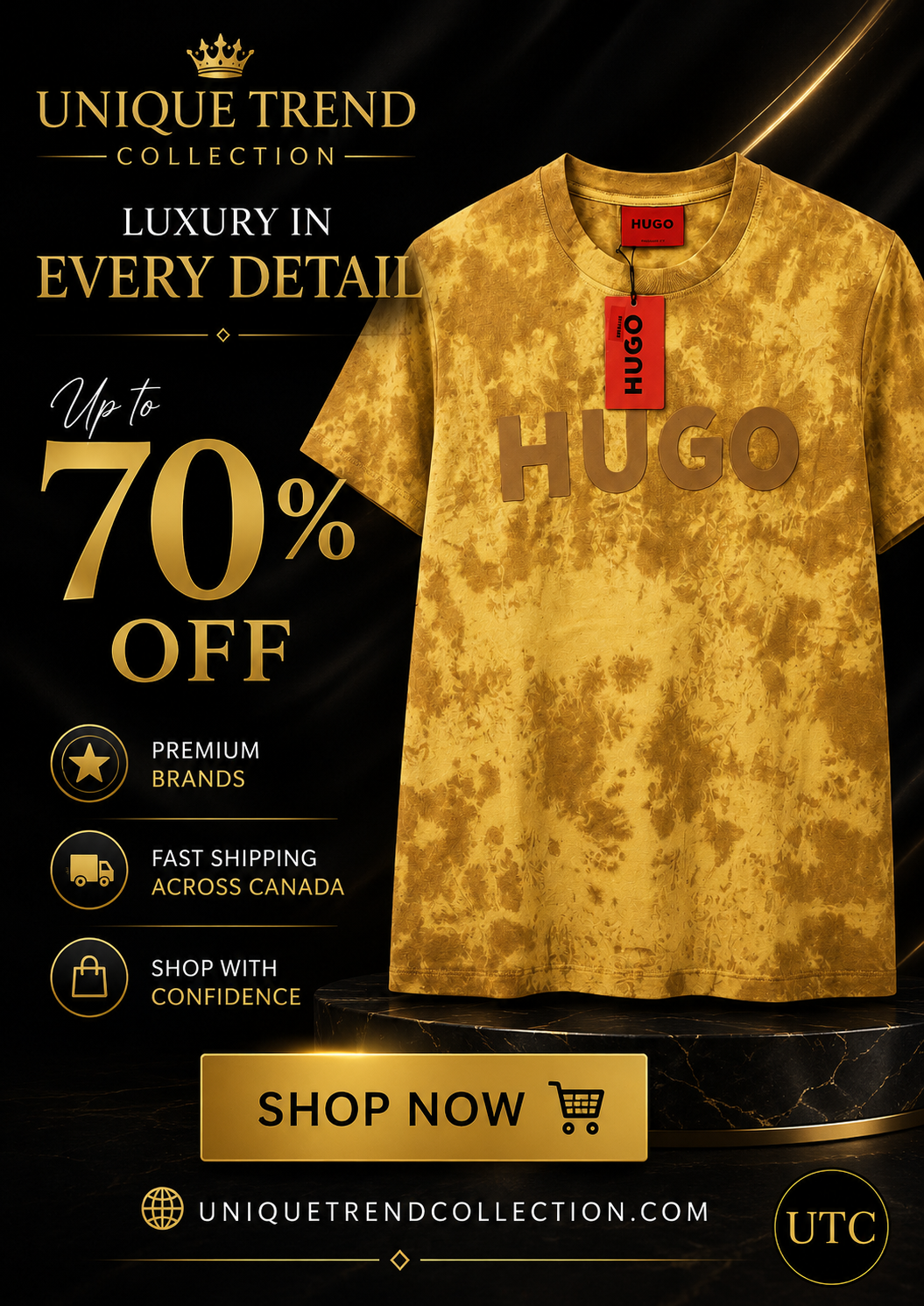 👕 HUGO Men's Premium Tie-Dye Logo T-Shirt 💛🔥 | Soft Cotton Crew Neck | Modern Casual Wear