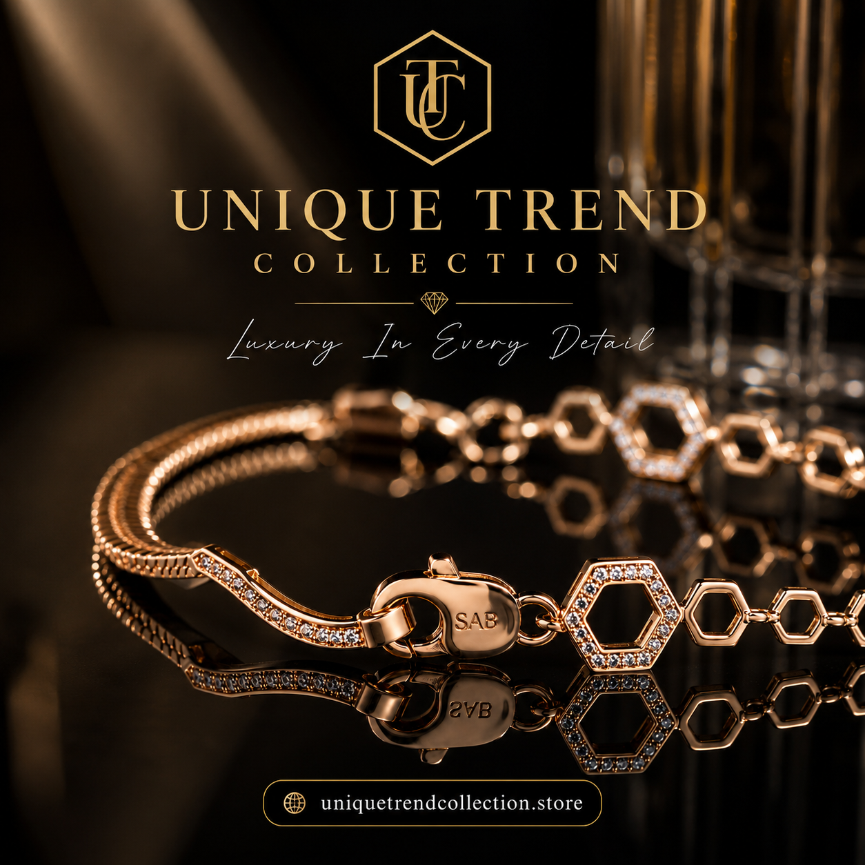 ✨ Luxury Gold Crystal Hexagon Charm Bracelet | Elegant Women's Fashion Jewelry