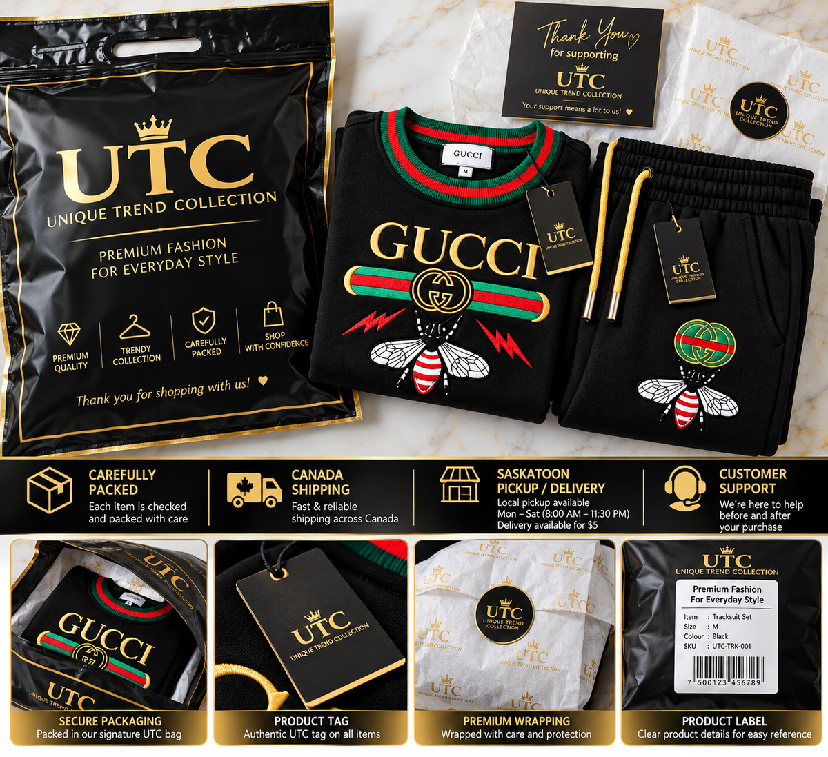 GUCCI Bee Graphic Black 2-Piece Tracksuit | Sweatshirt & Joggers