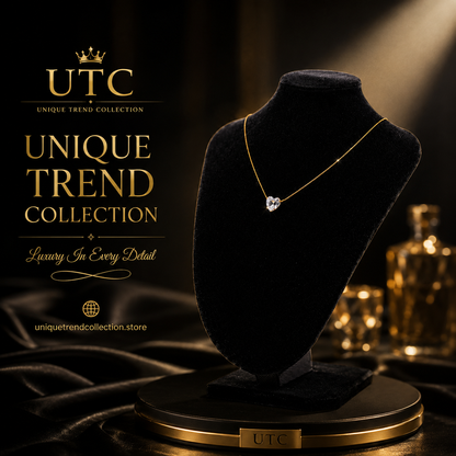💎 UTC Luxury Heart Crystal Necklace for Women | Elegant Gold-Tone Pendant Jewelry ✨