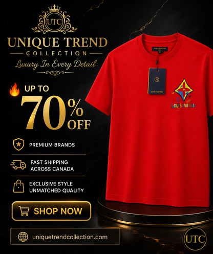 ❤️✨ Louis Vuitton Men's Premium Red Logo T-Shirt 👕 | 💎 100% Soft Cotton Crew Neck | 🔥 Luxury Designer Casual Wear