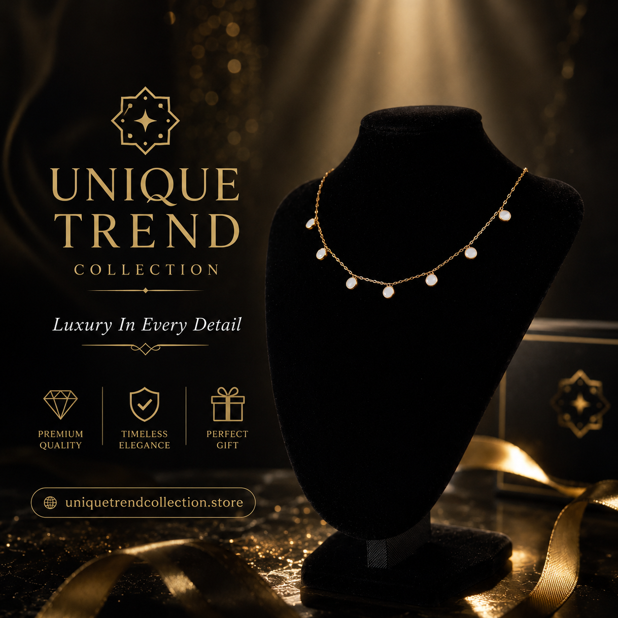 ✨ UTC Luxury White Crystal Charm Necklace ✨ | Elegant Gold-Tone Adjustable Women's Jewelry 💎