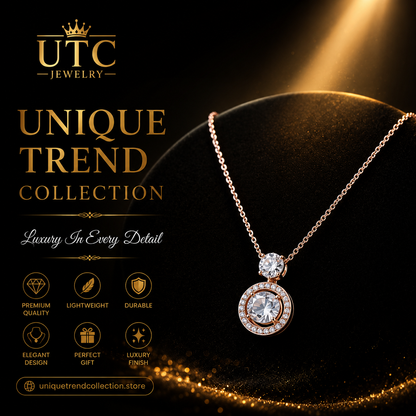✨ Rose Gold Crystal Halo Pendant Necklace | Elegant Sparkle Jewelry Gift for Women 💎