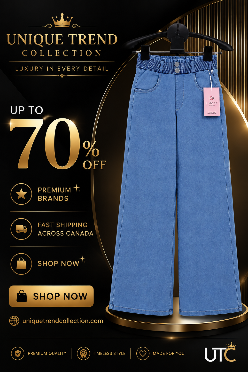 LIMORE Women’s Light Blue Wide-Leg Jeans | Elastic Waist