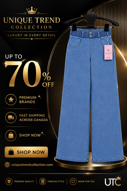 LIMORE Women’s Light Blue Wide-Leg Jeans | Elastic Waist