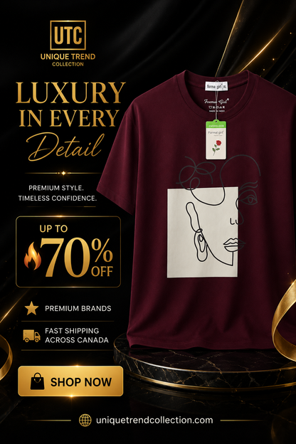 Formal Girl Women’s Oversized Burgundy Graphic T-Shirt – Abstract Face Print
