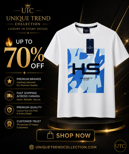 🤍✨ Hackett London Men's Premium White Graphic T-Shirt 👕 | 💎 Soft Cotton Crew Neck | 🇬🇧 Luxury British Style | 🇨🇦 Fast Shipping