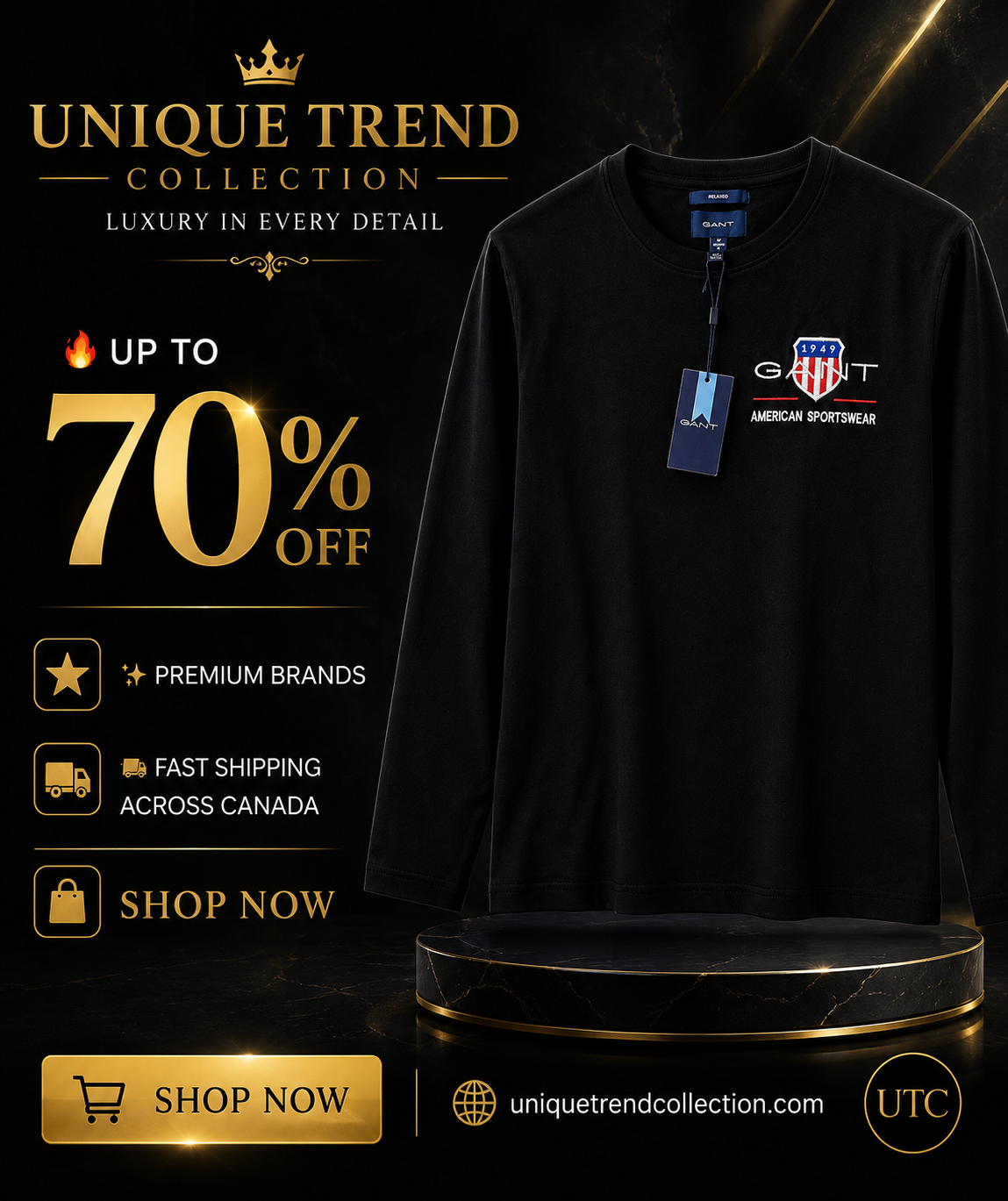 🖤 GANT Men's Premium Long Sleeve T-Shirt 👕✨ | 100% Authentic | Classic American Sportswear