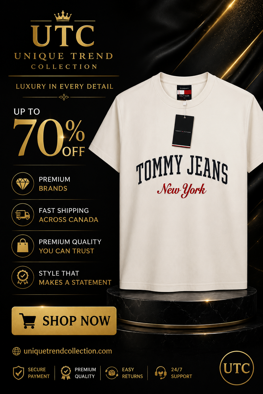 🤍 Tommy Hilfiger Men's Tommy Jeans New York T-Shirt | White Premium Cotton Crew Neck