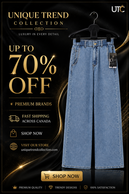 LIMORE Women’s Light Blue Wide-Leg Jeans | Elastic Waist Denim