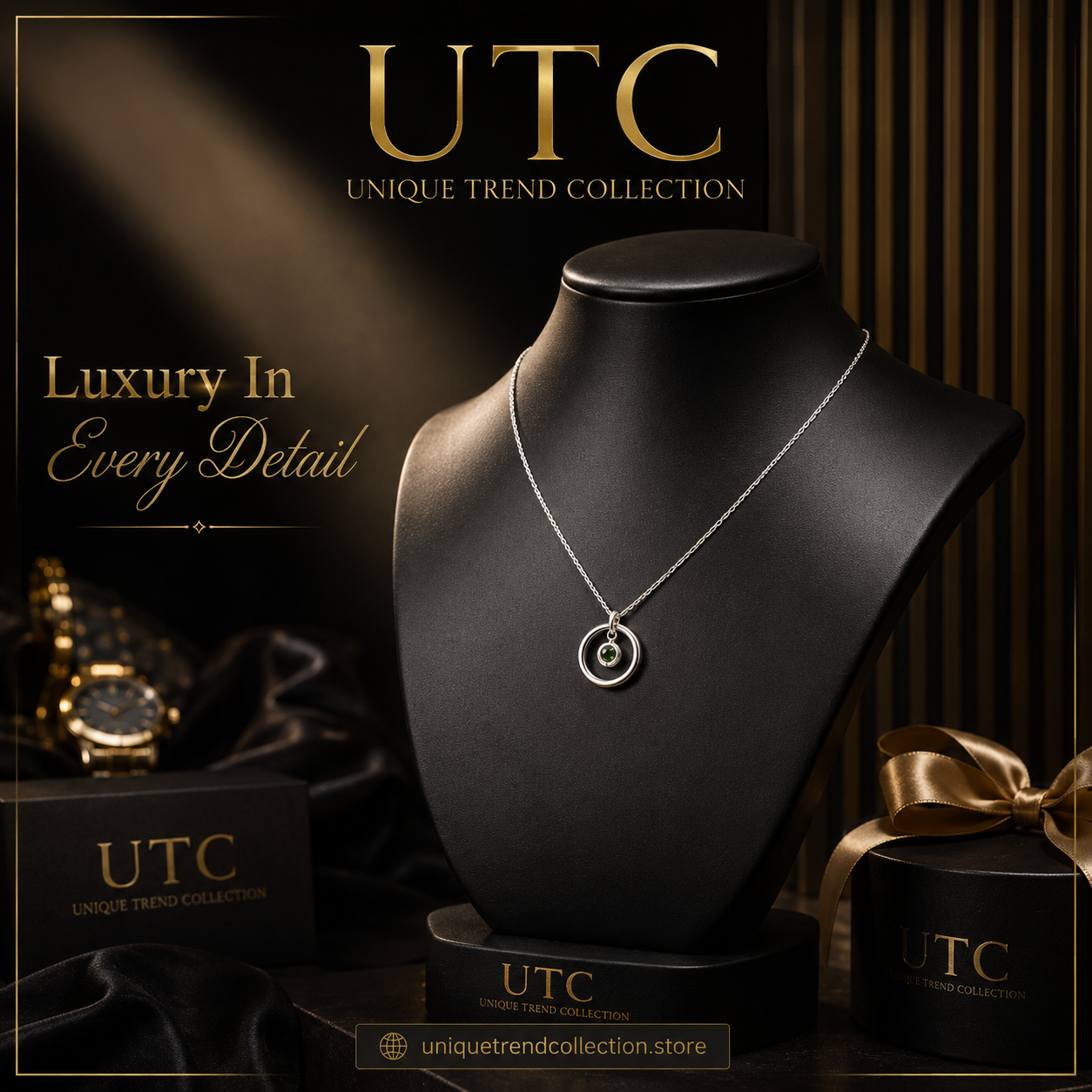 💚 Elegant Green Crystal Circle Pendant Necklace for Women | Premium Silver-Tone Jewelry