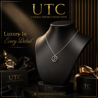 💚 Elegant Green Crystal Circle Pendant Necklace for Women | Premium Silver-Tone Jewelry