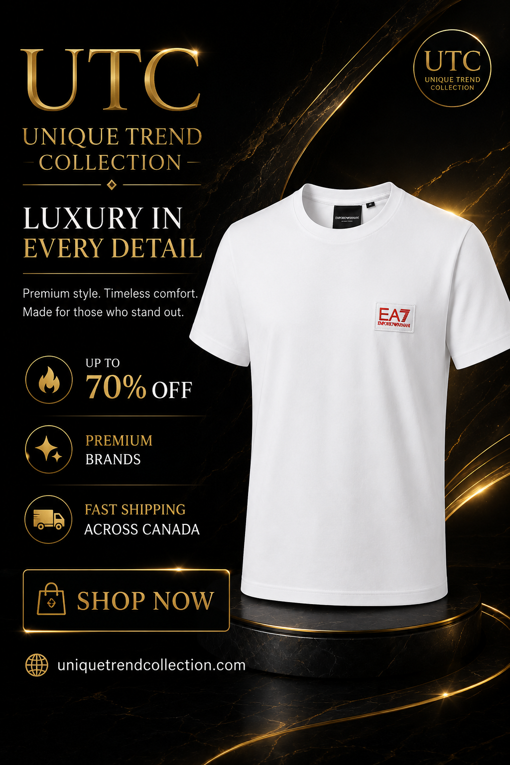 EA7 Emporio Armani Men's Logo T-Shirt – White | Premium Cotton Crew Neck | Designer Tee