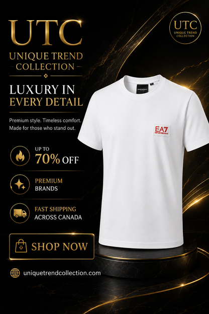 EA7 Emporio Armani Men's Logo T-Shirt – White | Premium Cotton Crew Neck | Designer Tee