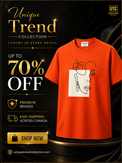 Formal Girl Women’s Orange Graphic T-Shirt – Abstract Face Print Crew Neck Tee