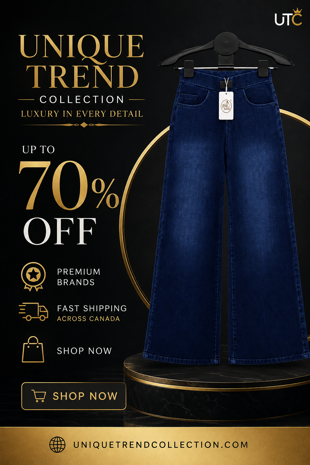 GREY RABBIT Women's Dark Blue Wide-Leg Jeans – High-Waist Stretch Denim Pants
