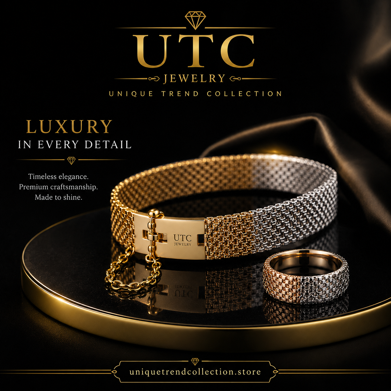 ✨ Luxury Two-Tone Crystal Mesh Bracelet | Gold & Silver Women's Fashion Jewelry