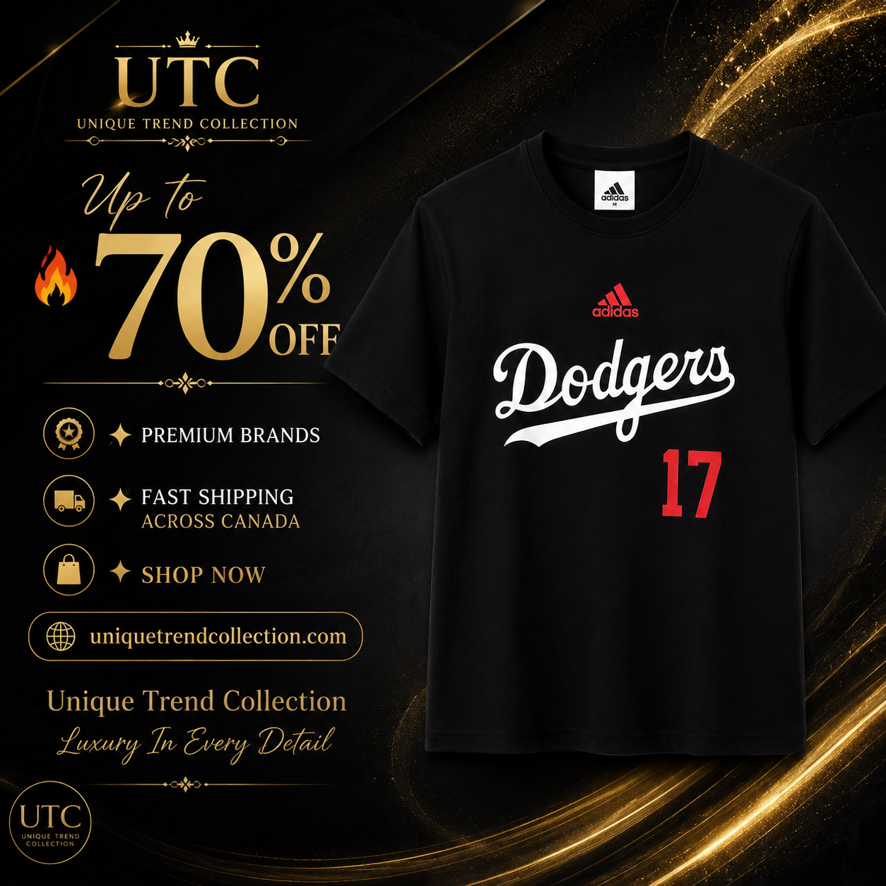 Adidas x Los Angeles Dodgers Men's Graphic T-Shirt #17 | Black Cotton Crew Neck