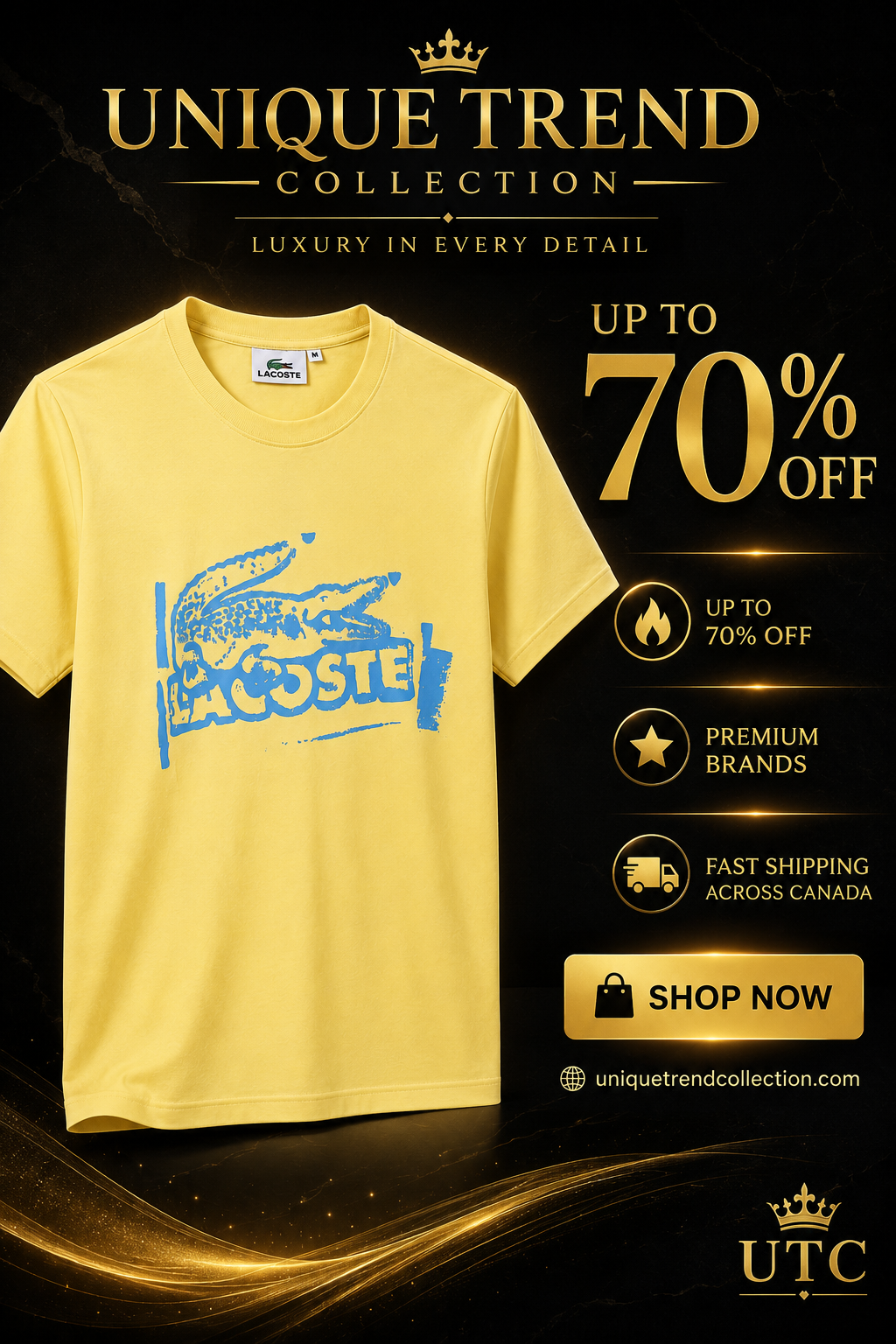 Lacoste Men's Yellow Graphic T-Shirt | Premium Cotton Crew Neck Short Sleeve Tee