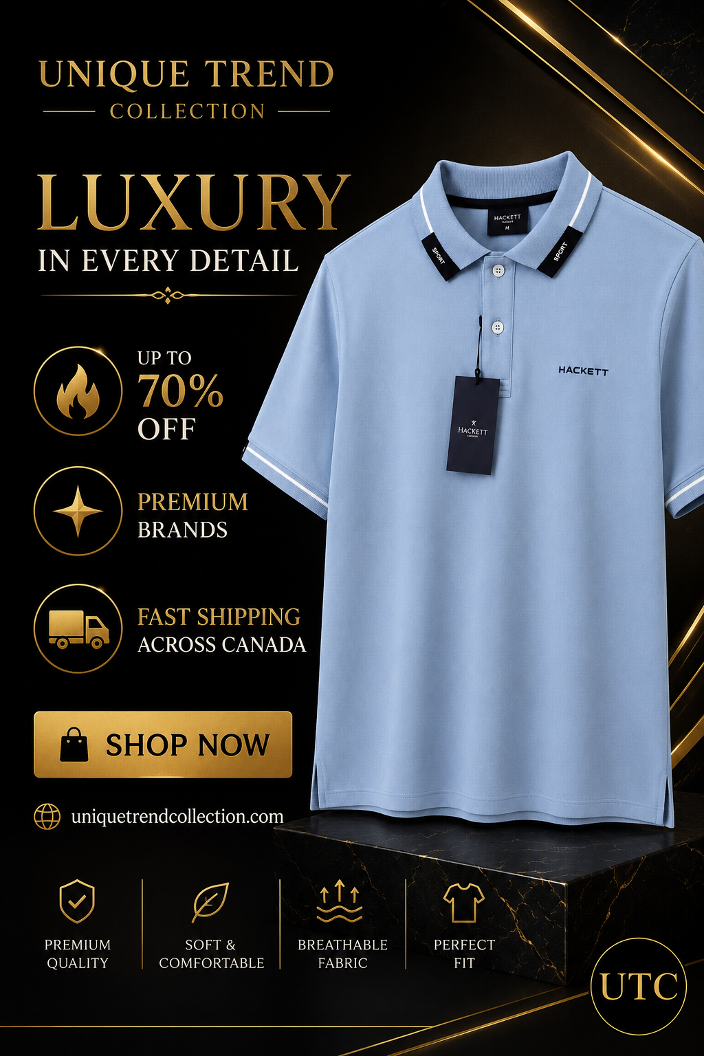 💙 Hackett London Men's Premium Sky Blue Polo Shirt 👕✨ | Luxury Cotton | Smart Casual | 100% Authentic