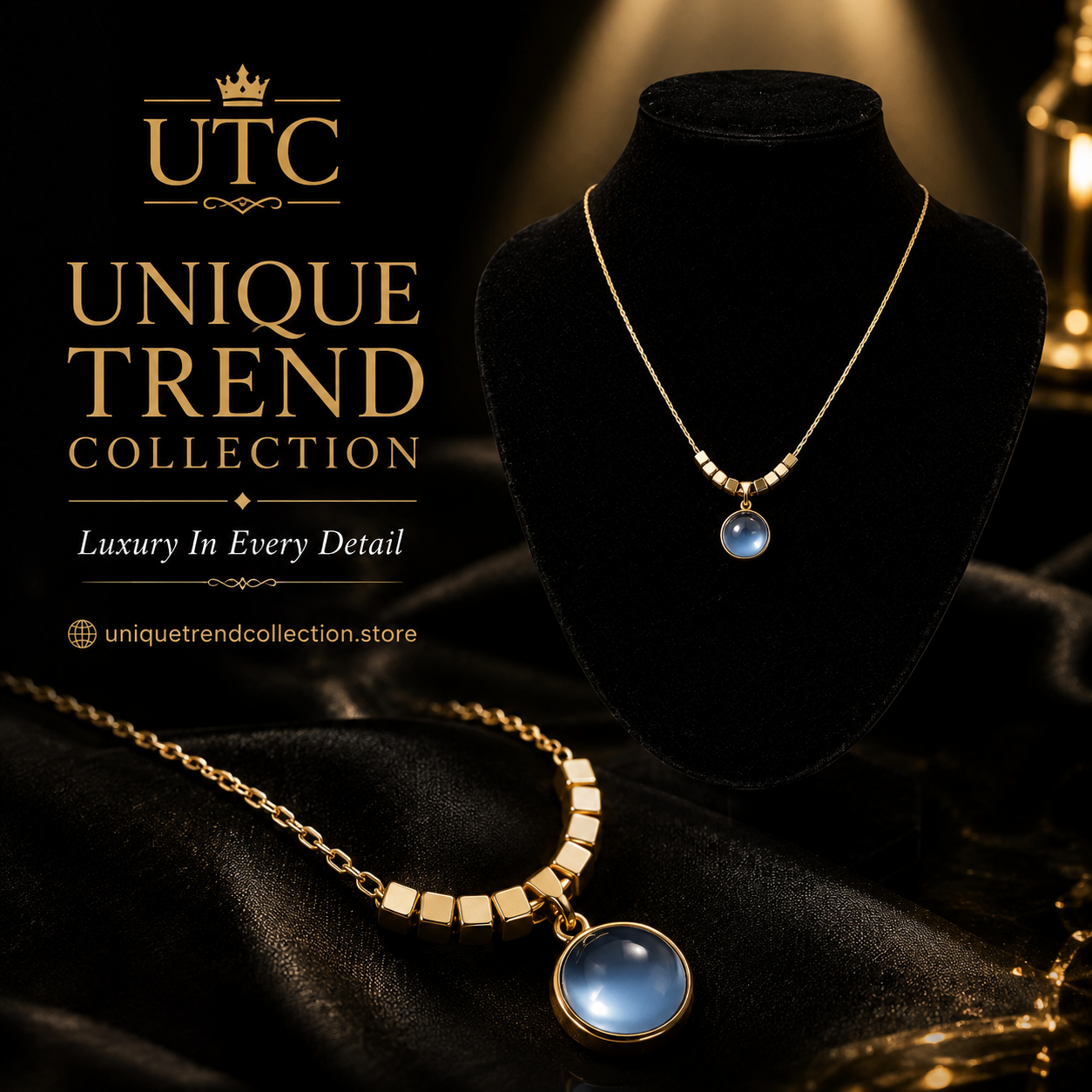 💙✨ Blue Moonstone Gold Pendant Necklace for Women | Elegant Minimalist Necklace | UTC Jewelry