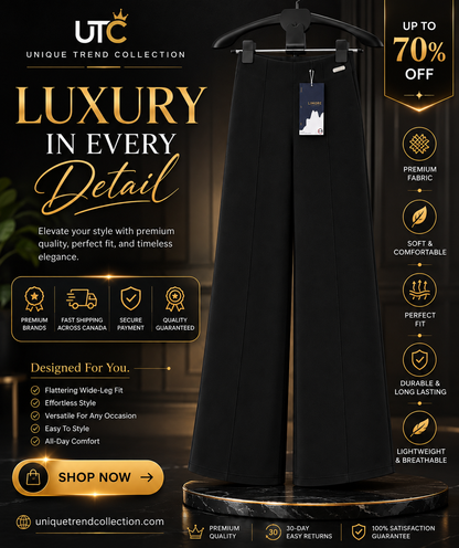 LIMORE Women's Premium Black Wide-Leg Pants – High-Waist Elegant Trousers