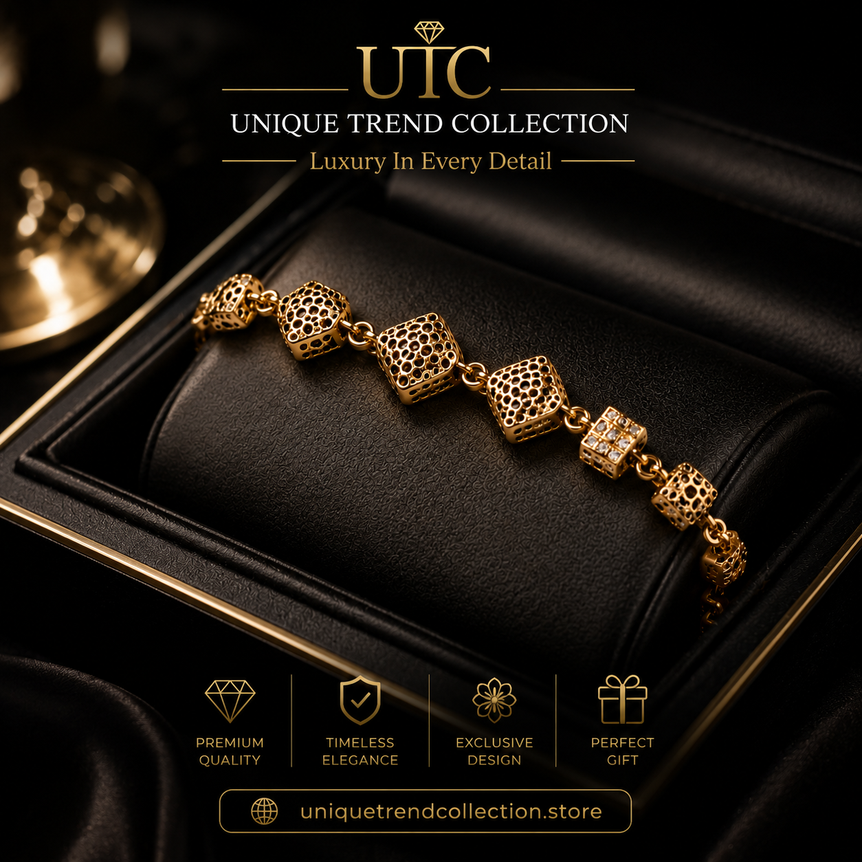 ✨ Luxury Gold Crystal Cube Chain Bracelet | Elegant Women's Fashion Jewelry
