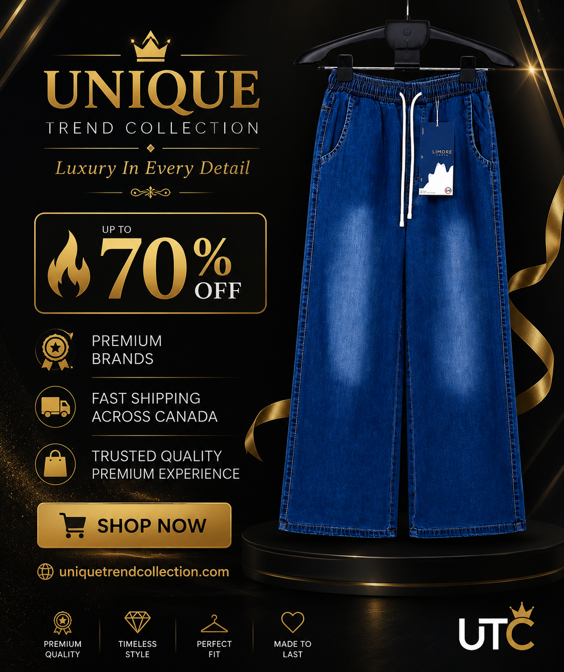 LIMORE Women’s Dark Blue Wide-Leg Jeans | Drawstring Elastic Waist