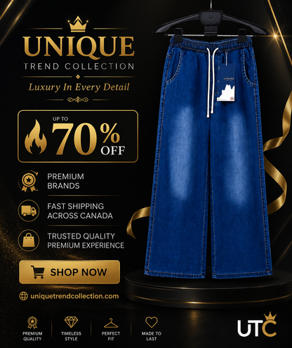 LIMORE Women’s Dark Blue Wide-Leg Jeans | Drawstring Elastic Waist