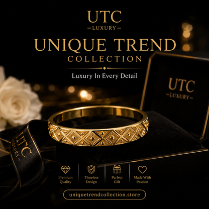 ✨ Luxury Gold Geometric Engraved Bangle Bracelet | Elegant Women's Fashion Jewelry