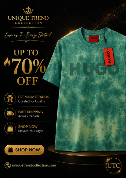 💚✨ HUGO Men's Premium Green Tie-Dye Logo T-Shirt 👕 | 💎 Soft Cotton Crew Neck | 🌿 Luxury Everyday Style | 🇨🇦 Fast Shipping