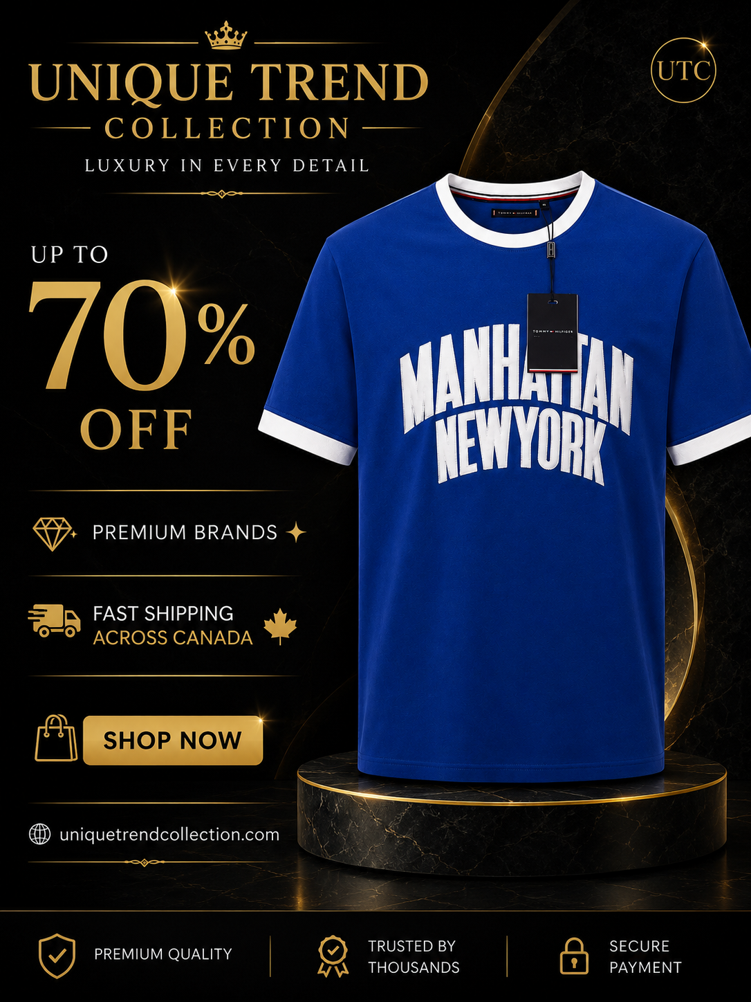 🔵✨ Premium Men's Royal Blue Crew Neck T-Shirt | Manhattan Graphic | Soft Cotton Blend ✨