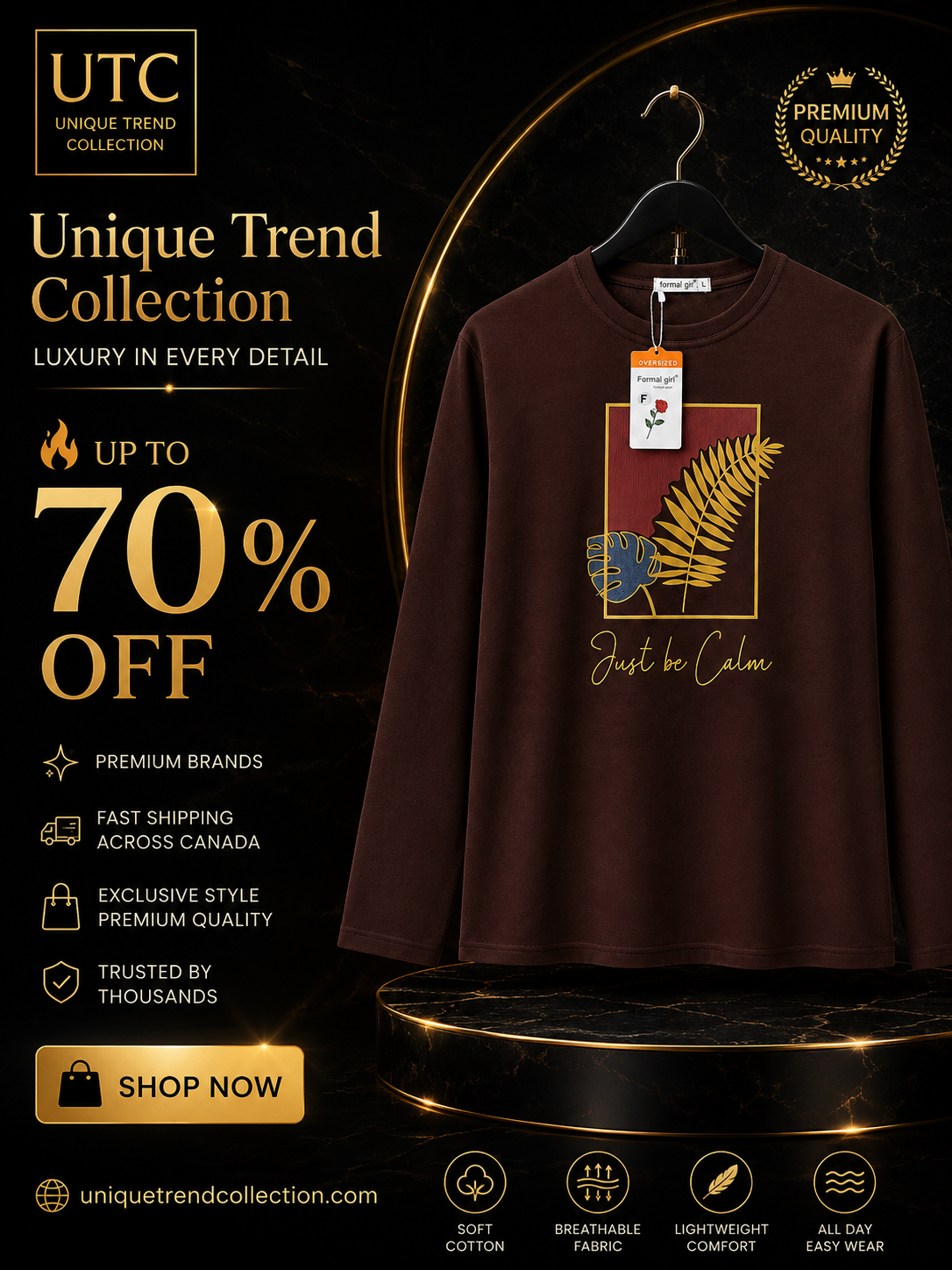 Formal Girl Women’s Oversized Chocolate Brown Long Sleeve Graphic T-Shirt – Just Be Calm
