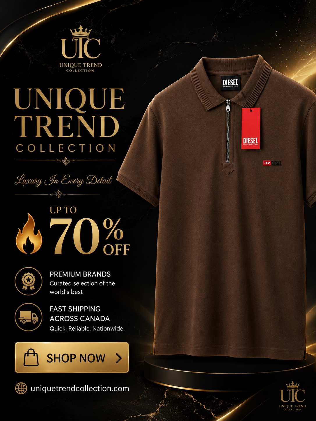Premium Men's Coffee Brown Quarter-Zip Polo Shirt | Soft Cotton Blend Casual Polo