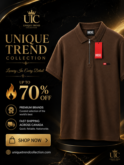 Premium Men's Coffee Brown Quarter-Zip Polo Shirt | Soft Cotton Blend Casual Polo