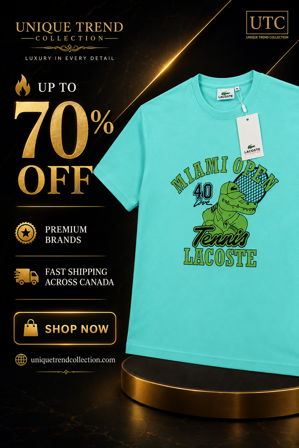 💚 Lacoste Men's Miami Open Graphic T-Shirt | Premium Cotton Crew Neck Tee 🎾